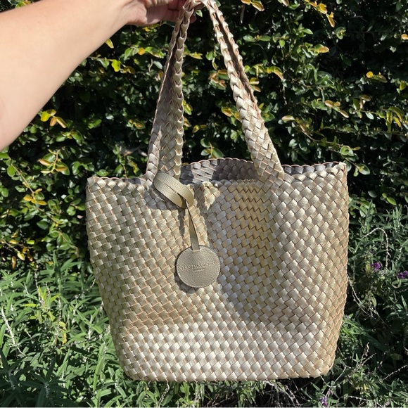 Ilse Jacobsen Hornbaek Bag Reversible Market Tote Silver Gold Braided Woven - Picture 5 of 12